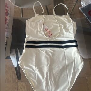 Cream One-Piece Swimsuit with Black Stripe